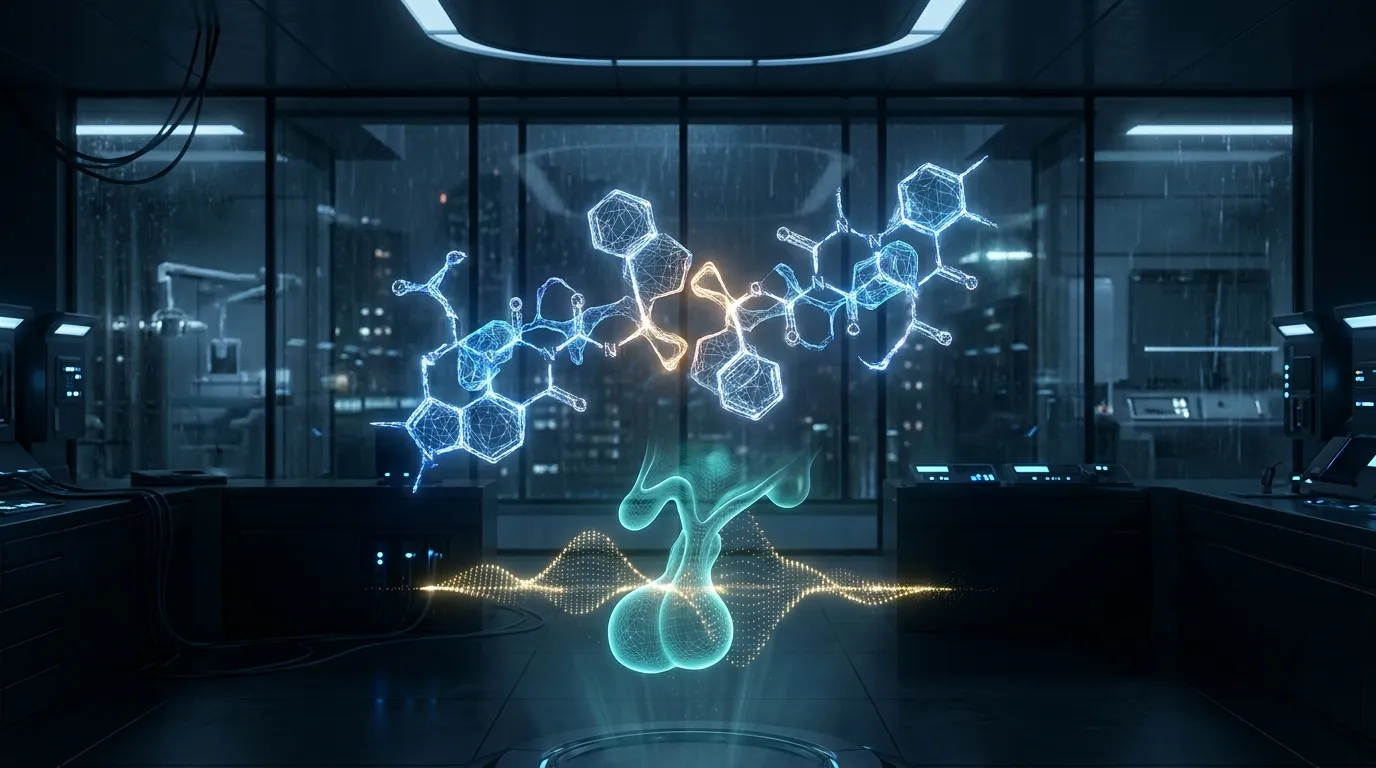CJC ipamorelin will dominate 2026 peptide prescriptions: molecular diagram showing dual GHRH and ghrelin receptor pathway synergy